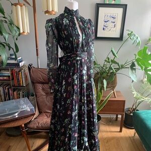 NWT Mac Duggal Black Gown with Bishop Sleeves and Mock Neck